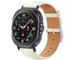 Leren bandje - geschikt voor Samsung Galaxy Watch Ultra (47mm) / Ultra 2025 (47mm) - band van leer rvs gesp - beige
