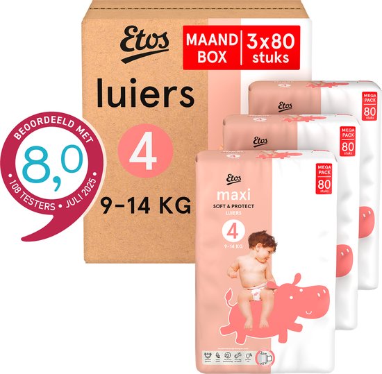 Etos Luiers - Maat 4 - 9 tot 14 kg - Maandbox - 240 stuks