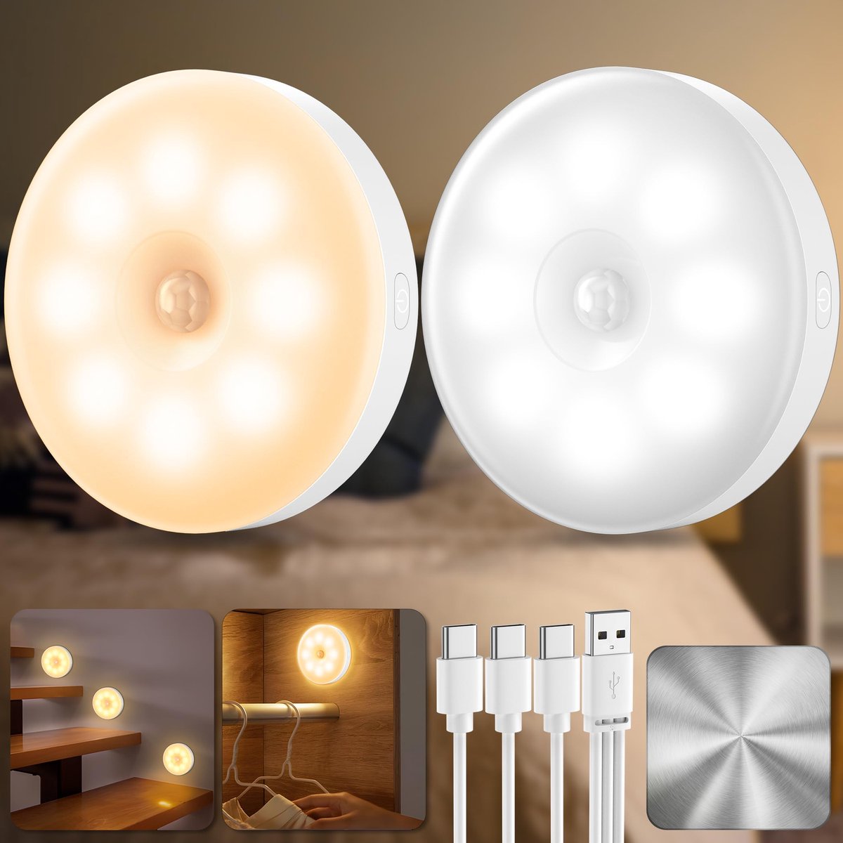 Ynkkvre - Draadloze Ledlamp - Keukenverlichting - Wandlamp - Bewegingssensor licht - 3 meter bewegingsdetectie - Oplaadbaar via USB-C - Magnetische bevestiging - 3 installatiemethoden