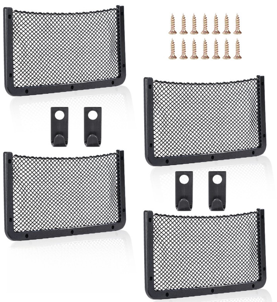 Image of 4-delige auto-opbergnetorganizer, multifunctionele auto-opbergtas voor keukengerei, campers, boten en thuis (elastisch net)，Zwart-42 x 21 cm