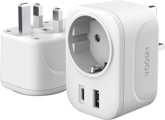 Voomy Reisstekker Engeland/UK - USB-C & USB-A - Wereldstekker Type G - Wit