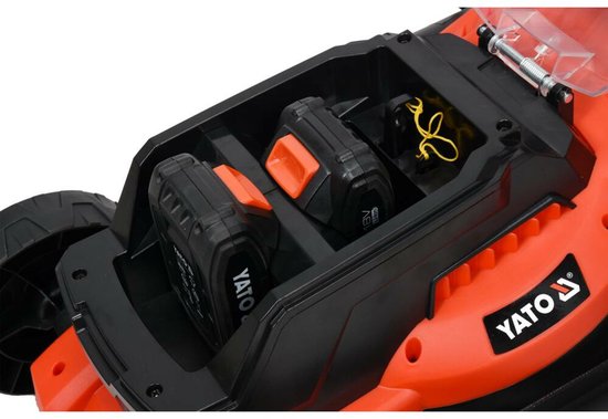 Accu Grasmaaier 36V (2x 18V) - 34 cm Maaibreedte - Inclusief 2x 2.0 Ah Accu & Snellader - Cirkelmaaier met Centrale Maaihoogteverstelling & 35L Opvangbak - YATO 18V Systeem — afbeelding 2