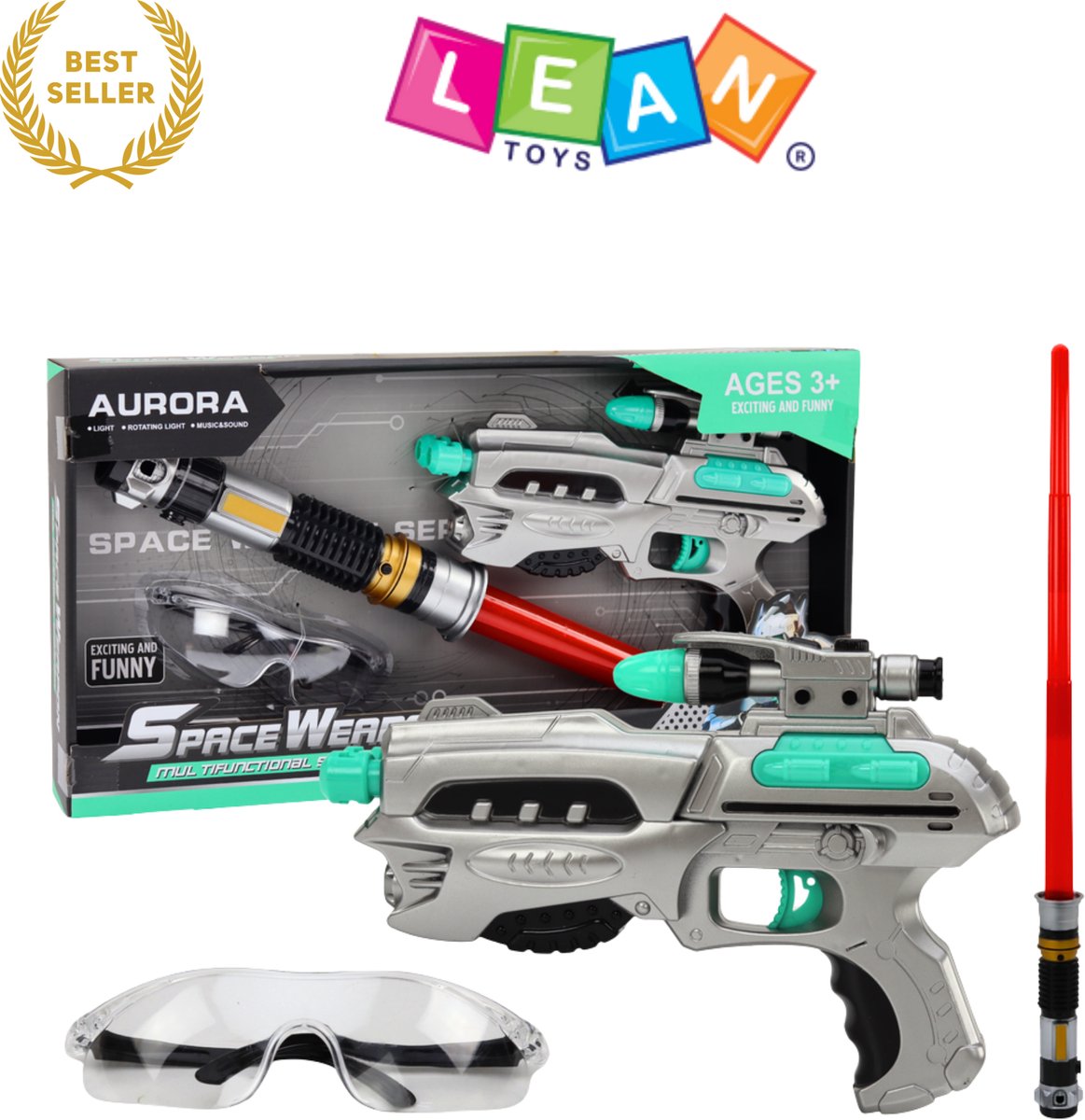 Space Lightsaber Set – Ruimteheld Speelset met Lichtzwaard, Laserpistool & Veiligheidsbril – Realistisch Licht & Geluid – Galaxy Speelgoed voor Kinderen vanaf 3 Jaar – Interactief Sci-Fi Rollenspel – Compleet Cadeaupakket – Met Ebook