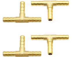 QTTVBTNA Messing 3-weg T-stuk - 4 stuks– 8 mm - Drieweg Brandstof- en Luchtleiding Connector