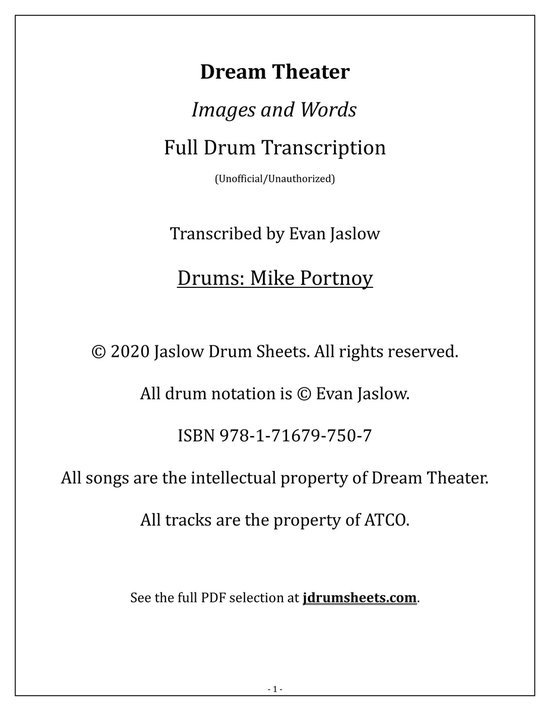 Dream Theater - Images and Words: Full Drum Transcription - cover