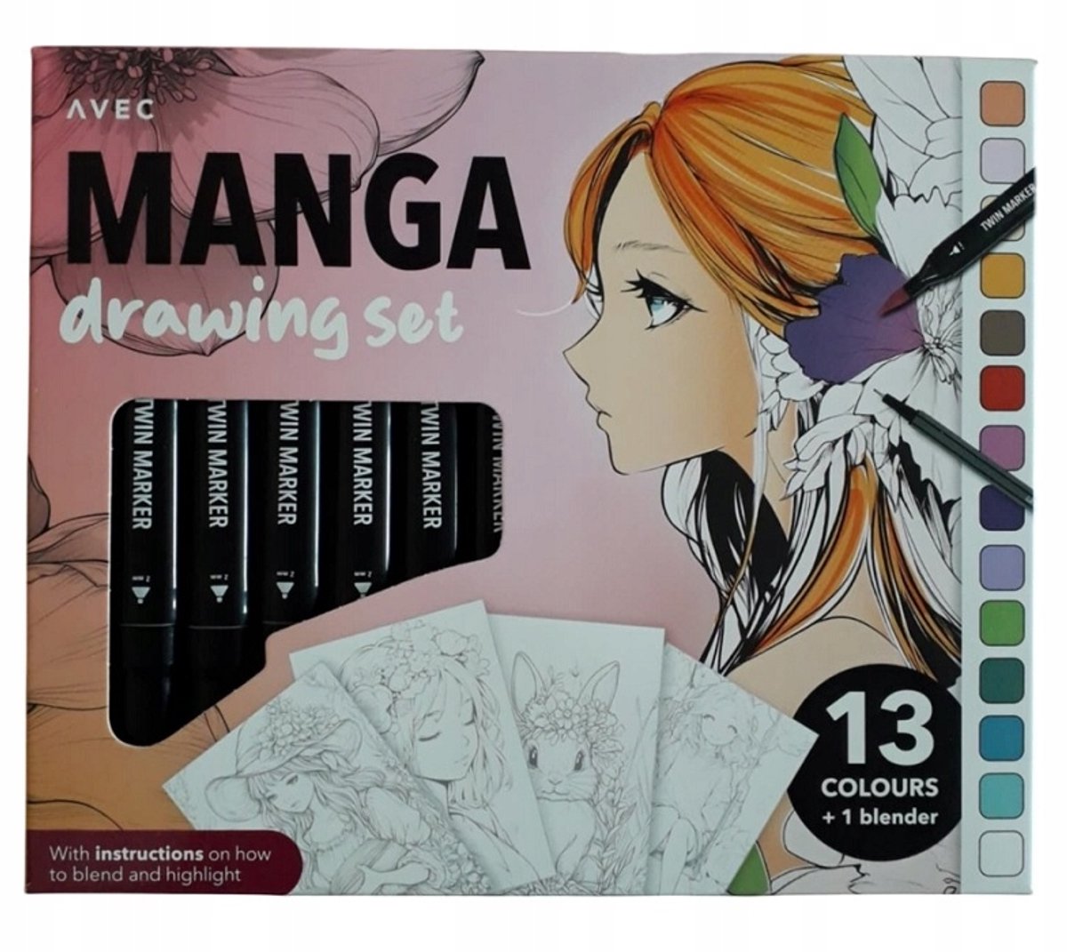Manga Teken Set: 36 Delen, 13 Markers, 20 Tekeningen