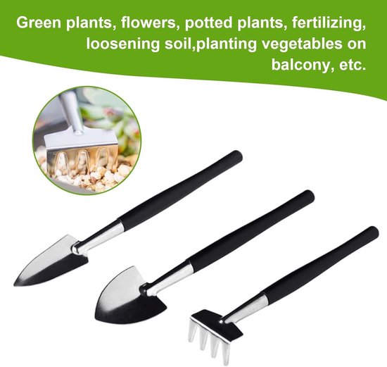 13-delige set - Vetplantentuinset - Tuingereedschapsset - Mini-tuingereedschap voor binnen - Vetplantenverplantingsset - Duurzaam - Zwart - Perfect voor kleine potplanten, kruidentuinverzorging en verzorging van kleine planten van Merkloos	 — afbeelding 5