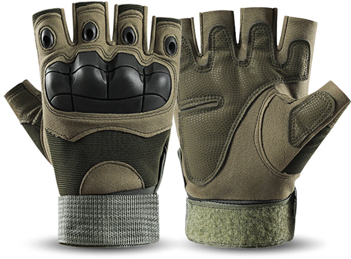 Handschoenen - Tactische handschoenen - Vingerloze Handschoenen - motorhandschoenen - Sport handschoenen - Halfvingerige tactische handschoenen - Voor motorrijden - Jagen - Fietsen - Schieten - Boksen - Mountainbiken - Scooters - Legergroen(L)