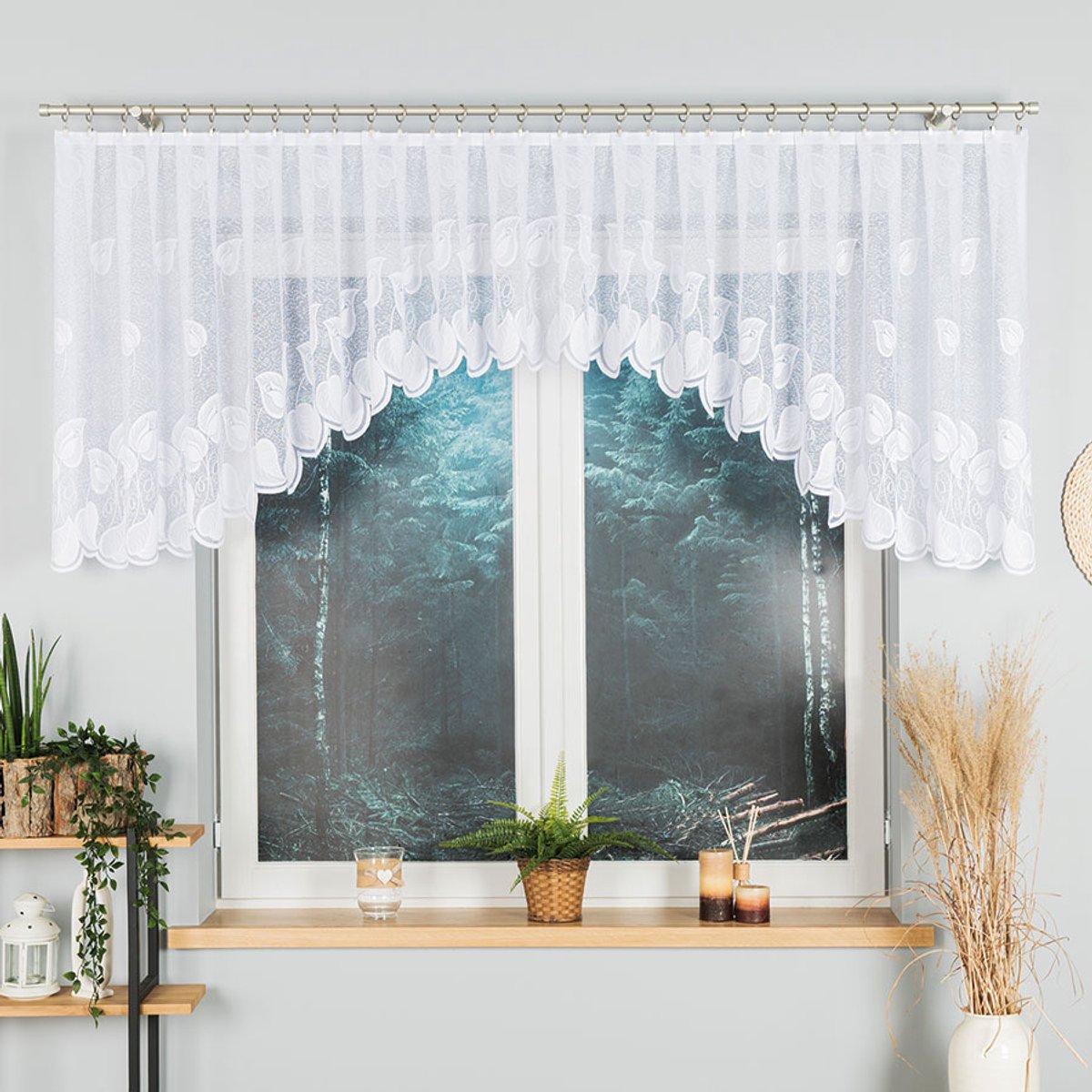 Markizeta NORA - Jacquard Gordijn - 400x90 cm - Decoratief Bladpatroon - Wit