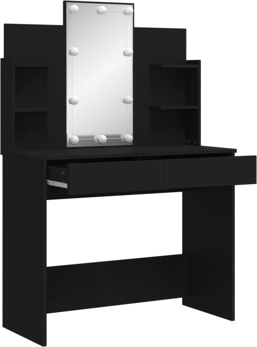 Kaptafel met spiegel en verlichting - Make up tafel - Make up - Toilettafel -Met lades - Zwart