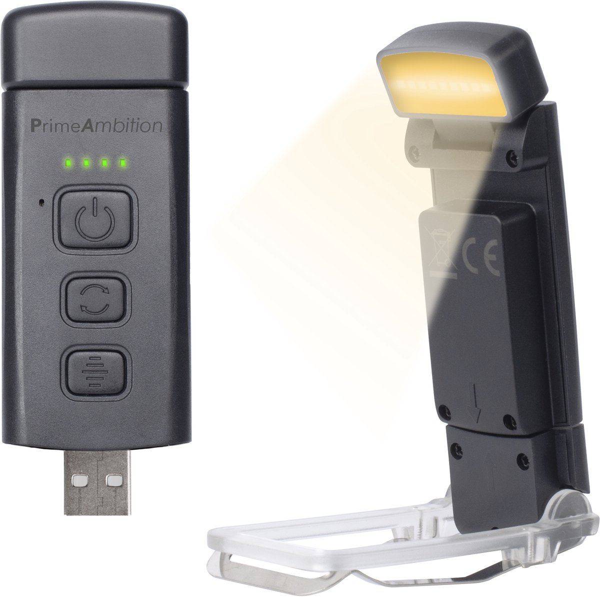 PrimeAmbition Leeslampje voor Boek met Klem - in Bed - Dimbaar - USB Oplaadbaar - Bedlamp - Zwart