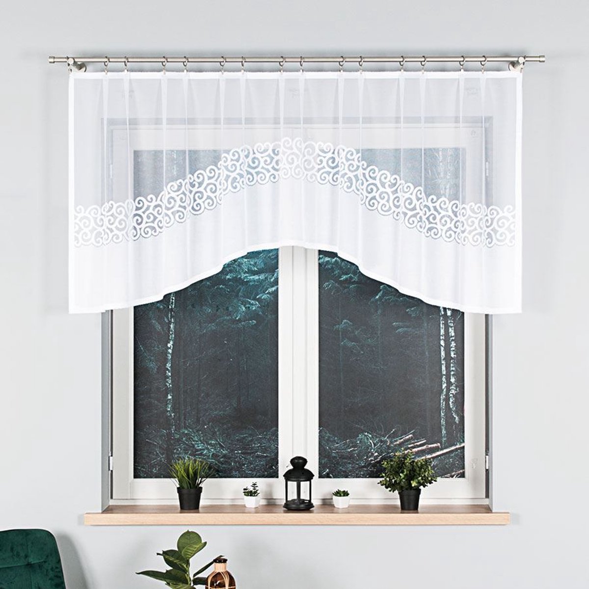 Markizeta DANIELA - Kant-en-klare Jacquardgordijn - 250x90 cm - Elegant Witte Kleur - Eenvoudig Onderhoud - Geschikt voor Keuken