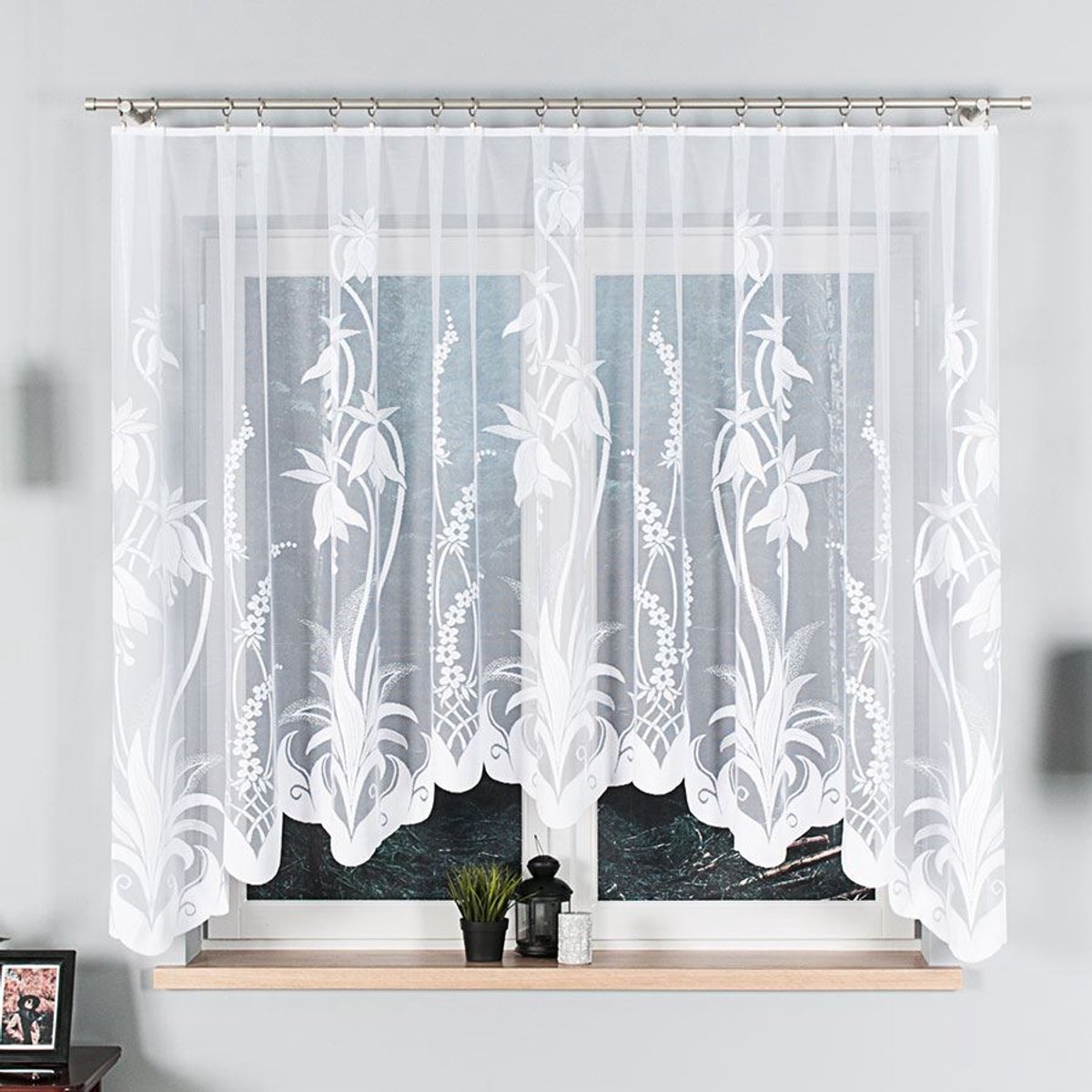 Markizeta Aneta Serie - Witte Jacquard Gordijn - 310x160 cm - Kleur Kleur - Subtiele Bloemenprint