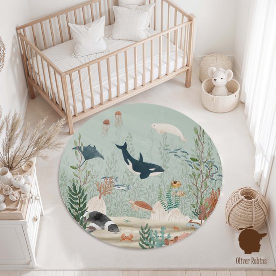 Rond Vinylzeil Kelp Forest Oliver Robins-Kinderkamer-Vinyl kleed-zeedieren-onderwater-kinderkameraccessoires-100cm-kleed