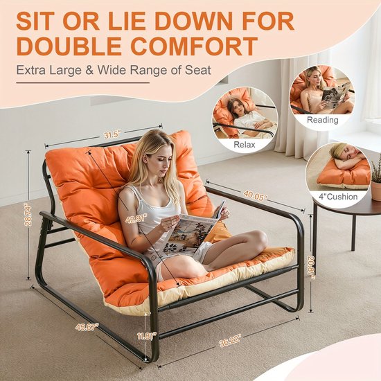 Canapé d'extérieur 2 places Publicité avec Coussins amovibles – Mobilier de salon robuste et réglable manuellement pour balcon, Jardin ou piscine (Oranje/ Beige)