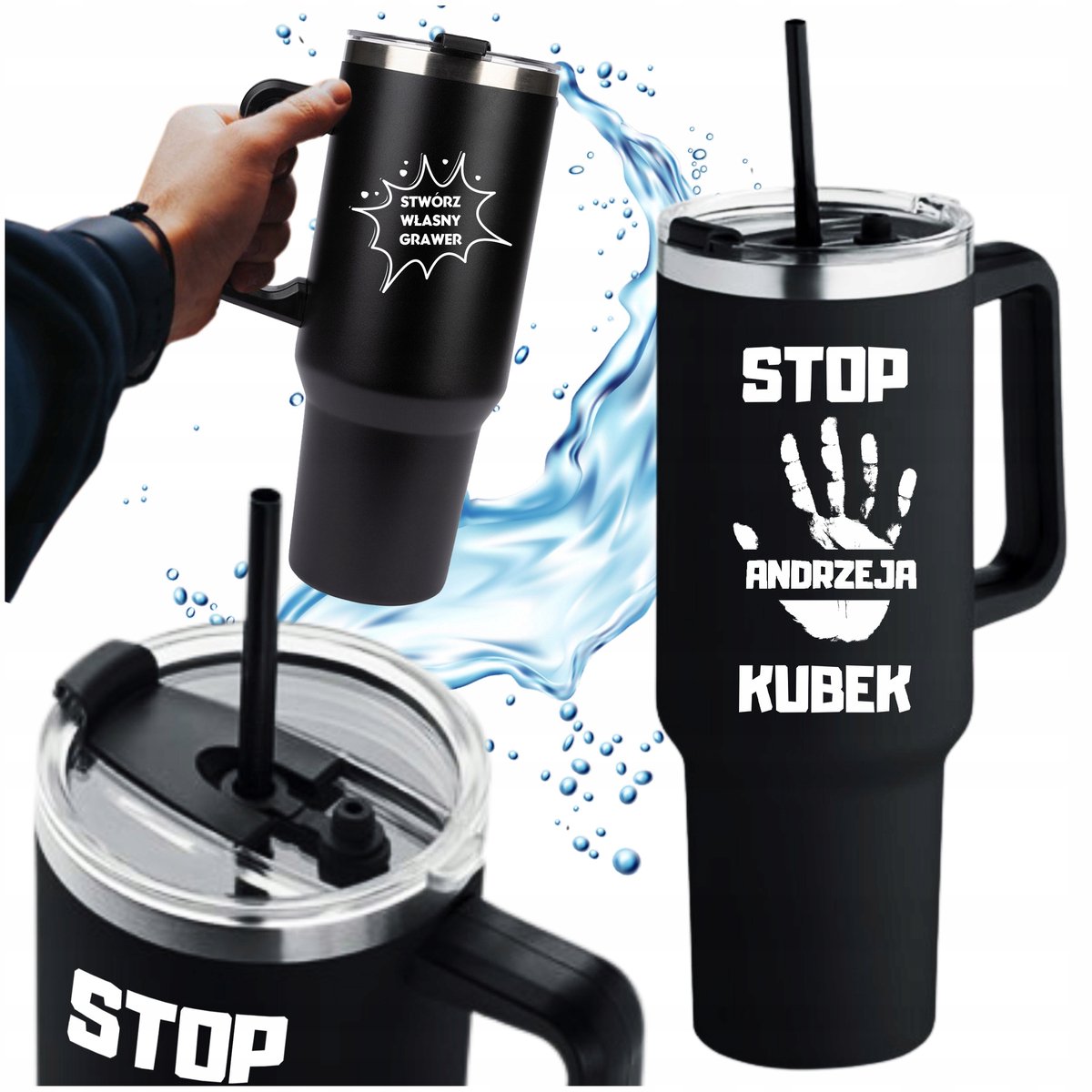 Thermosbeker 1200ml met Rietje & Handvat - Personaliseerbaar