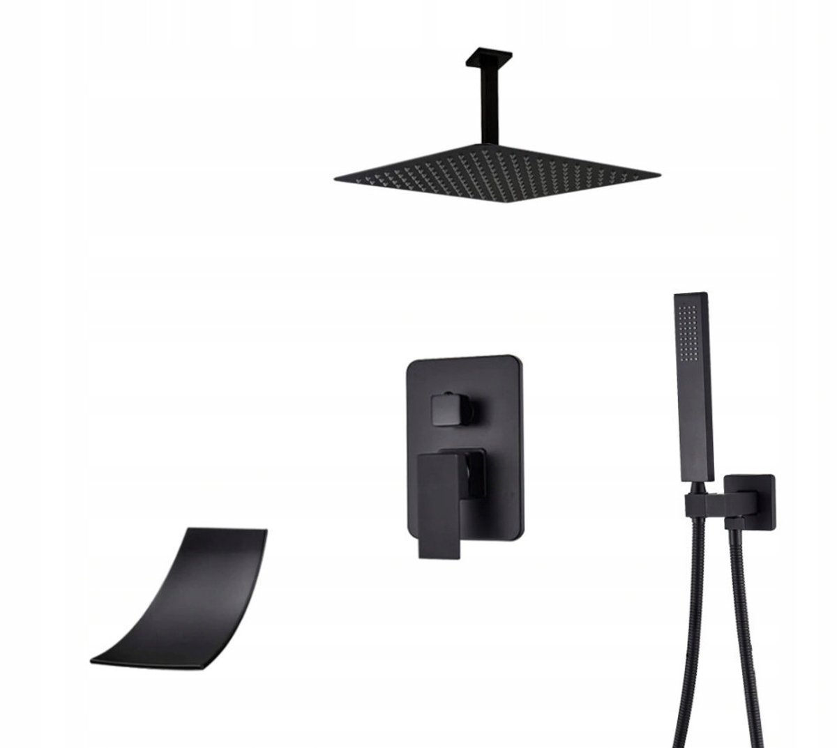 Zwart Mat Doucheset Inbouw Waterval Uitloop 30cm