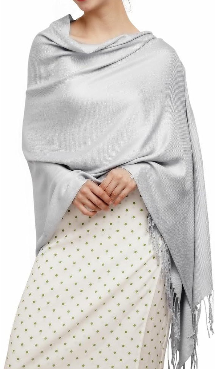 Pashmina Sjaal - 200 x 65 cm - Zachte Warme Omslagdoek - Bruiloft Avondjurk - Dames Sjaal - Cadeau Idee - Grijs