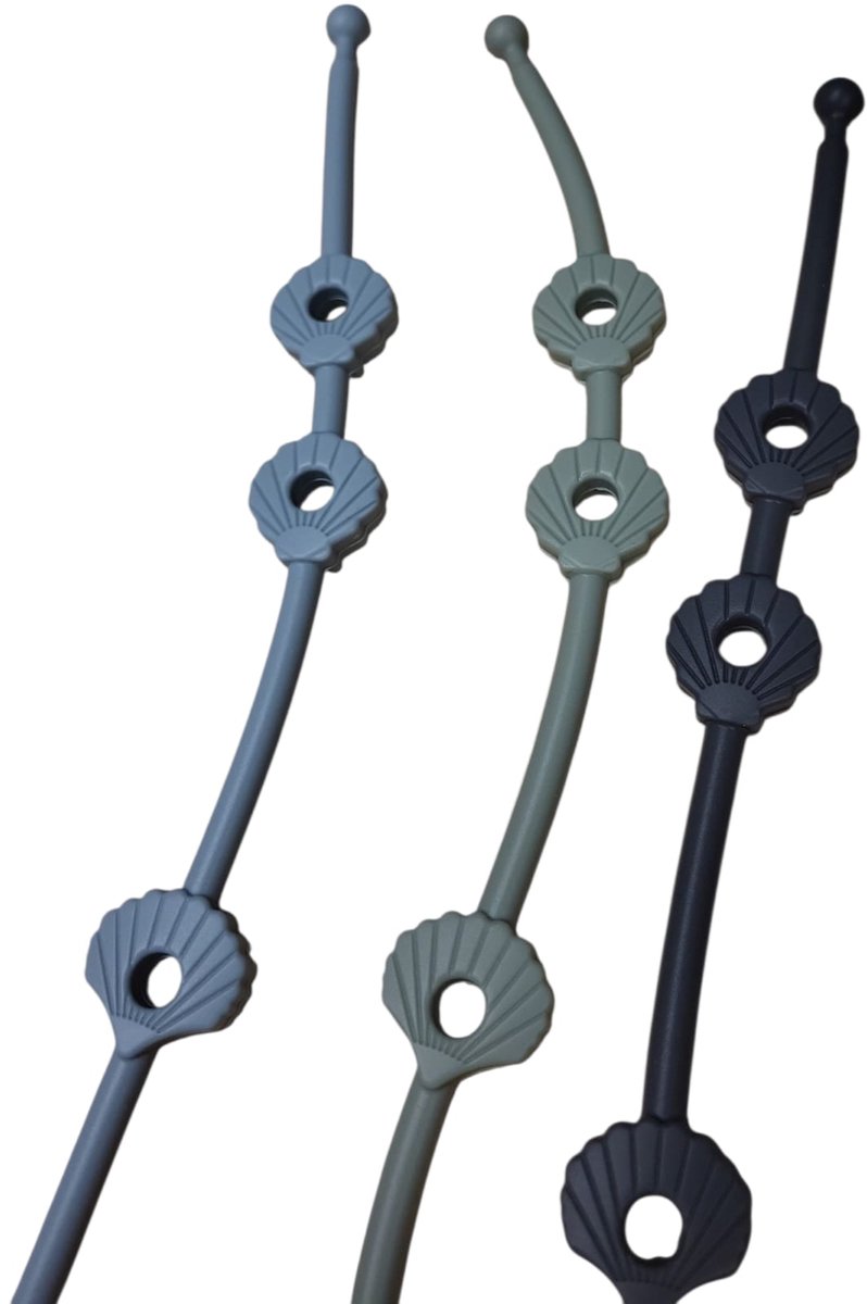 Verstelbare bandjes - Ketting - Koord - Silicone - rekbare veiligheidsriempjes voor speelgoed - Aan de kinderwagen - Kinderstoel - Autostoel - Anti weggooi - Bekercatcher - Baby - 50cm - Schelp - Set van drie - Donker Grijs Blauw en Groen van Merkloos / Sans marque