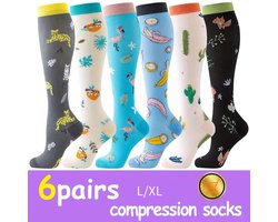 6 paar wijde compressiekousen | Wijdere compressiekousen voor verpleegkundigen, rekbare ondersteuning, bloedsomloopzorg, L/XL