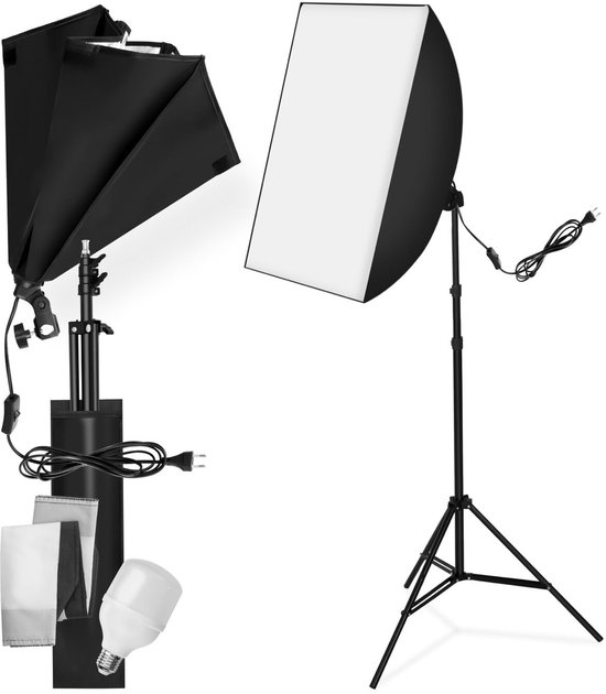 tectake® Professionele Fotostudioset 1x Studiolicht Camerastatief incl. LED-Verlichting, Softbox, Tas, voor Natuurlijk Licht, Accessoires voor Streaming, Foto, Selfie, Video, Webcam, Binnen en Buiten