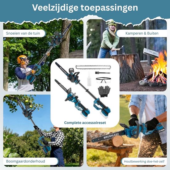 DailySupplies® Telescopische Snoeischaar - Mini Kettingzaag - Heggenschaar - Takkenschaar - Takkenzaag - Elektrische Snoeizaag met Accu - Zwart en Blauw van DailySupplies® — afbeelding 2