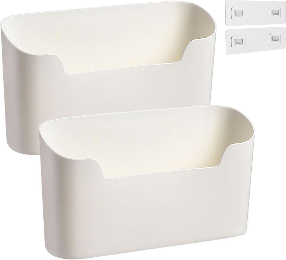 longziming Zelfklevende Opbergbak Set van 2 - Wandmontage Organizer - Plastic - Opbergrek - voor Kastdeur, Keuken, Badkamer, Woonkamer - Wit - 23.4*6.8*10.8cm