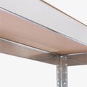 Detail van een metalen frame met een lichtbruine MDF-plank, typisch voor een AREBOS stellingkast.