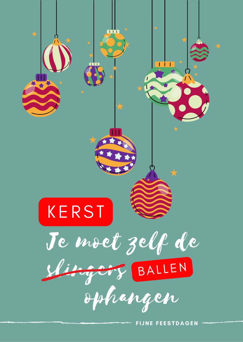 Grappige kerstkaart – “Kerst… je moet zelf de ballen ophangen” – Spreekwoordelijke kerstkaart met envelop – Studio Spreekwoord