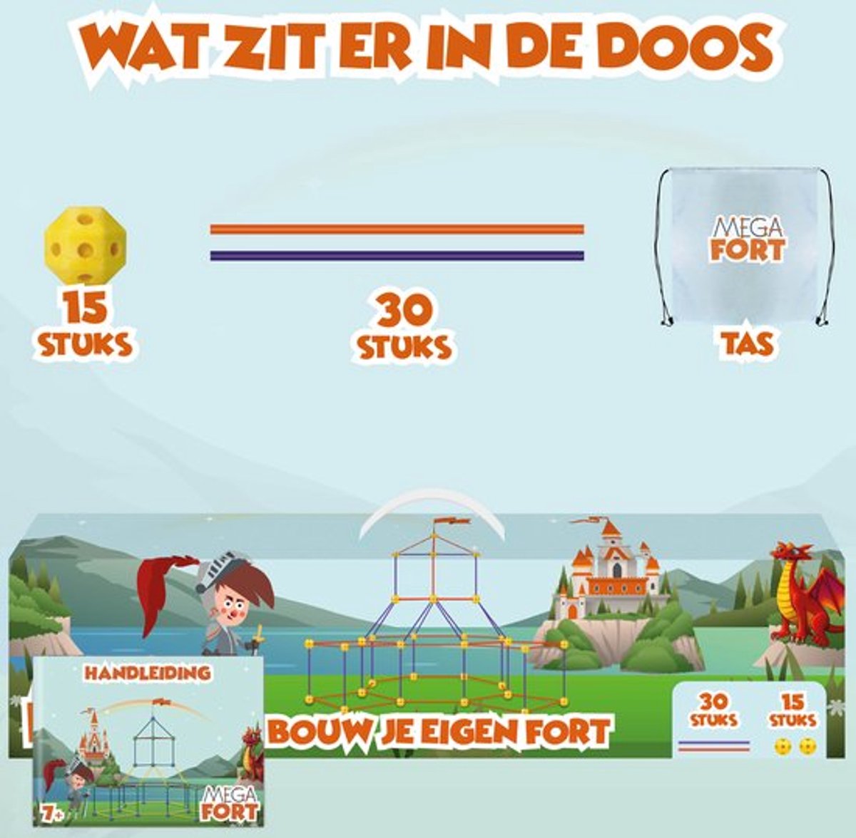 MEGAFORT Fort Bouwpakket XXL - 165 Delen (Basis + Uitbreiding) - Glow in the Dark - Hut & Fort Bouwen - Speeltent - Speelgoed 4 Jaar - Montessori — afbeelding 4