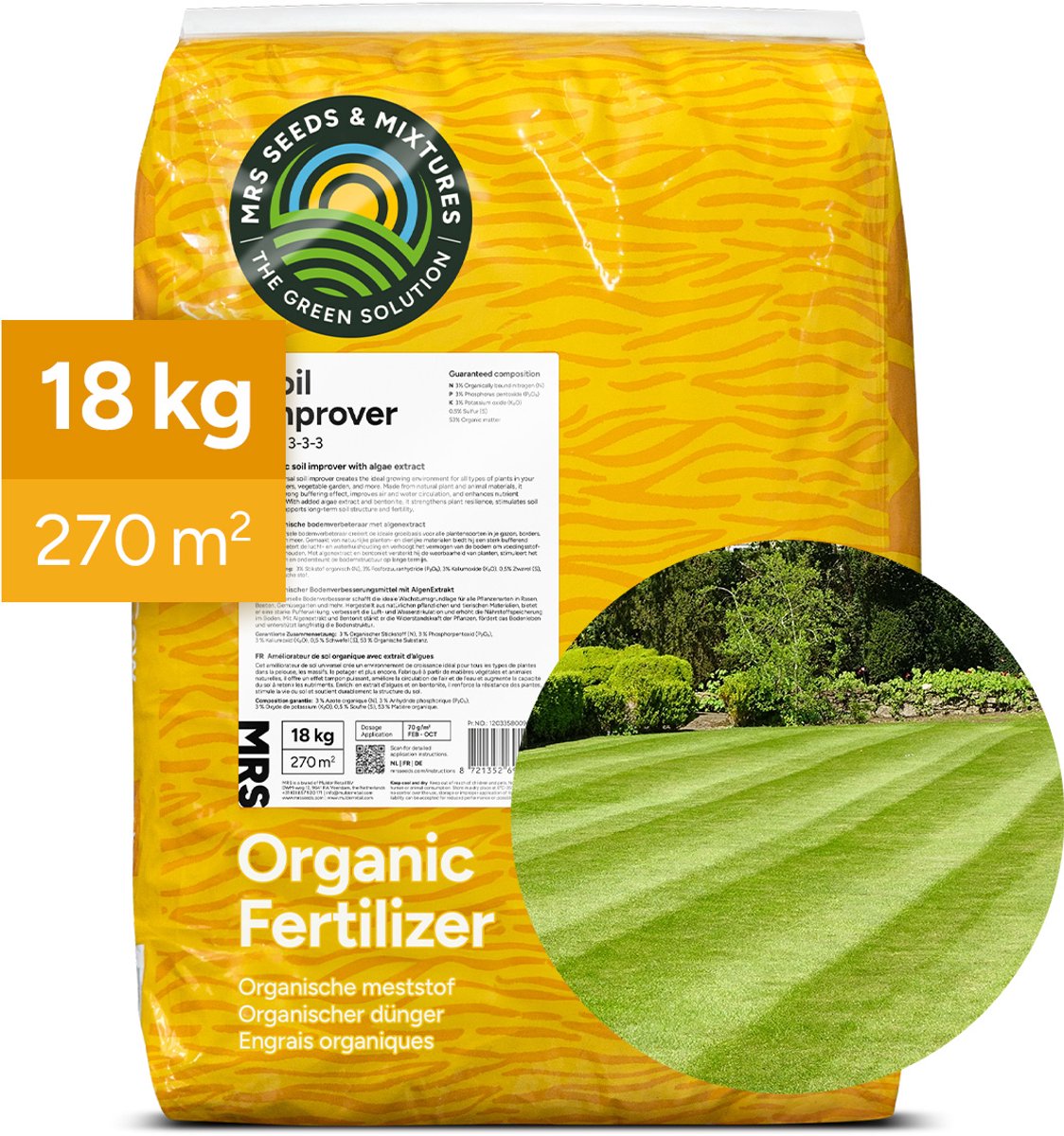 MRS AlgenExtract Bodemverbeteraar - 18 kg voor 270 m² - 120 dagen voeding - Met nuttige algen en bentoniet - Ideaal om te gebruiken bij het aanplanten of zaaien