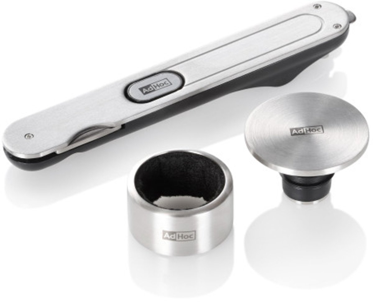 AdHoc Champ - Wijn Accessoire Set - 3-Delig - Met Kurkentrekker, Schenker & Foliesnijder - Grijs/Zwart