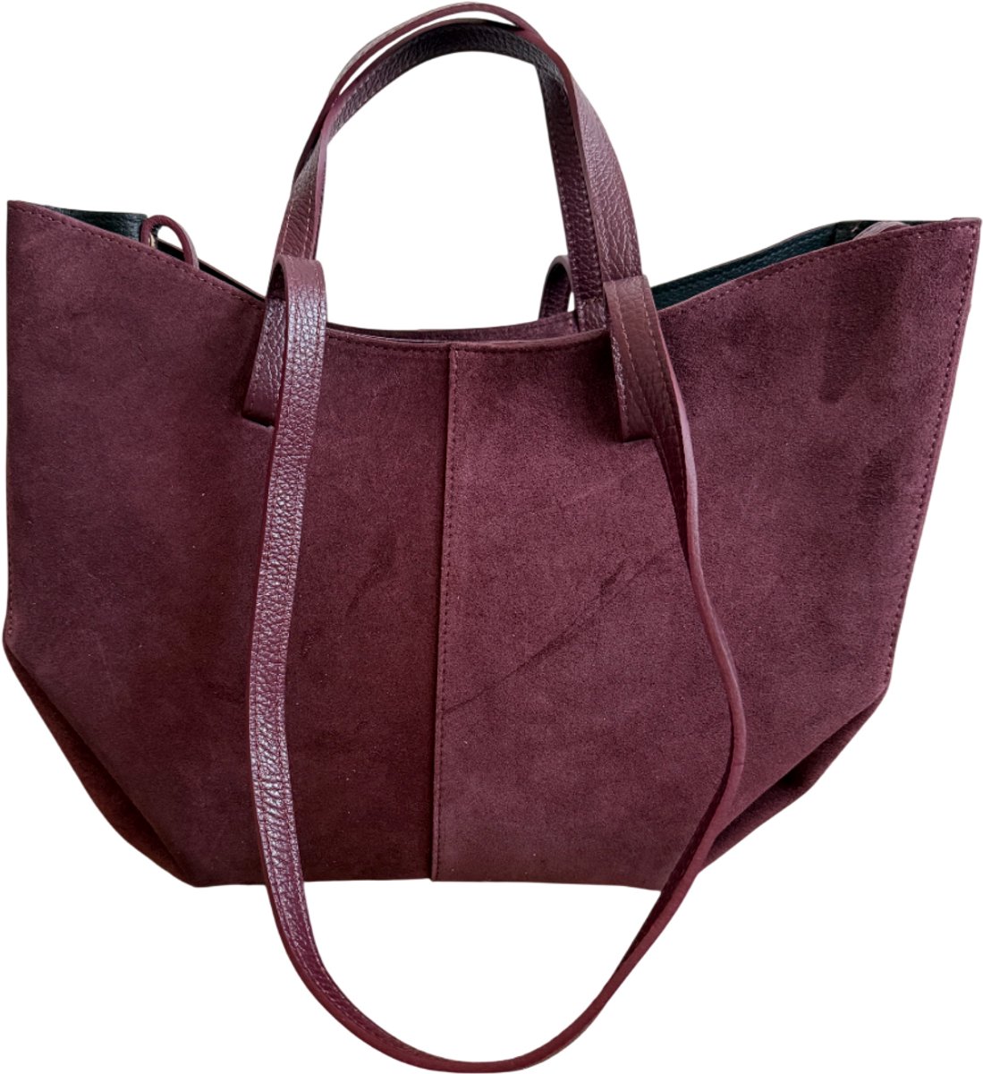 Roose - Dames Tas - Handtas - Schoudertas - Tote Bag - Crossbody Tas - Bordeauxrode Suède Schouder en Crossbodytas