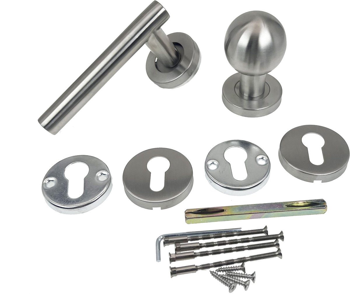Kierr® Massieve Ronde Voordeurknop met Deurklink Globe – Modern RVS Deurbeslag – Rechtsdraaiend – Inclusief Rozetten