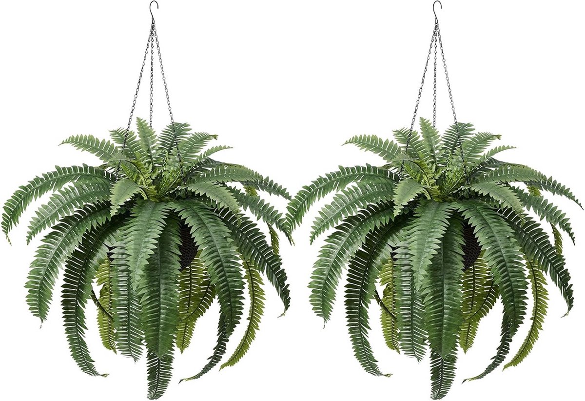 48 Inch Kunstplant Boston Fern met Hangpot - UV Bestendige Planten voor Tuin en Huisdecoratie