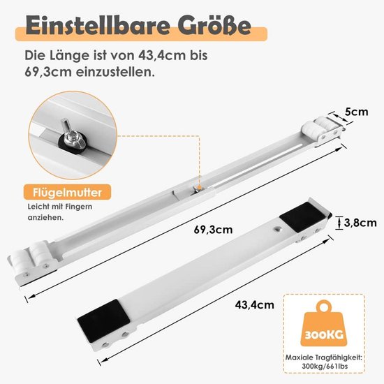 SMONTER Set van 2 wasmachine-onderstel met wielen (draagkracht van 300