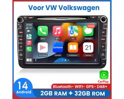 Autoradio - Geschikt voor Volkswagen Golf 5 & 6 Passat Caddy EOS Touran POLO Jetta - Draadloze Carplay & Android Auto - Android System - 7 Inch IPS HD Touchscreen - Bluetooth & Wifi - CD DVD Player - Ram 2GB + Rom 32GB