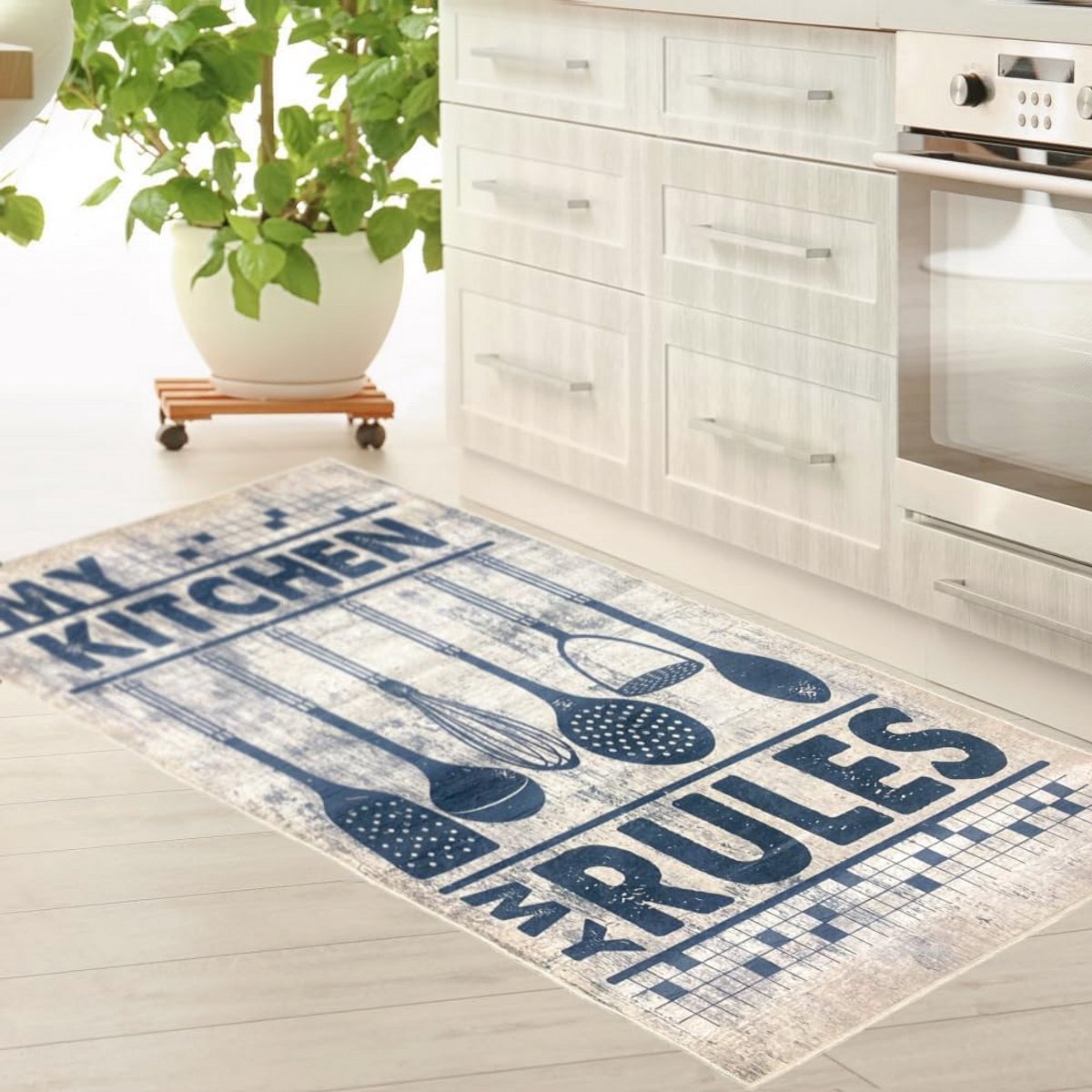 Beige Keukenloper Wasbaar 80 x 300 cm met Antislip en Ondersteuning voor Vloerverwarming