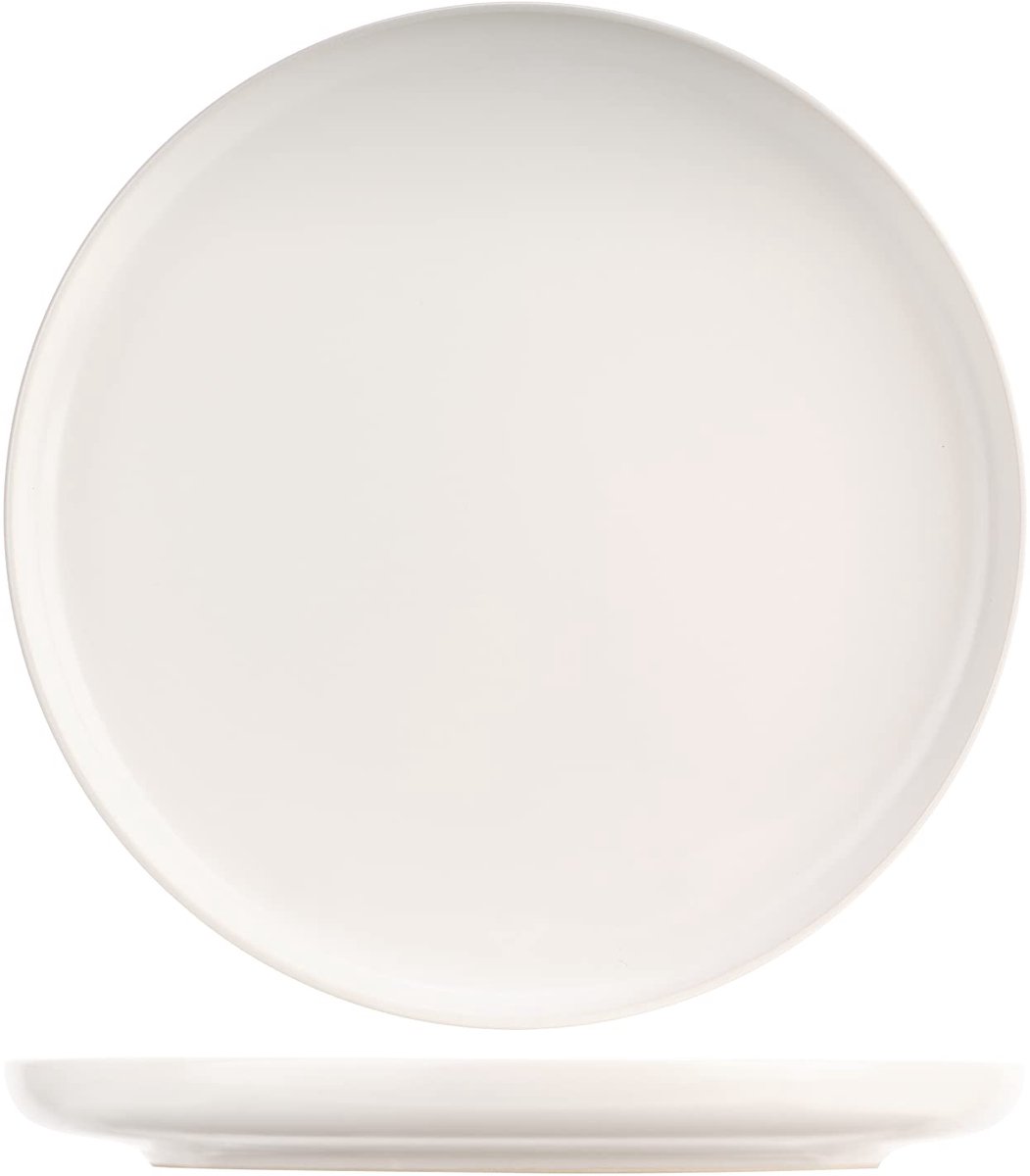 Unyqoos® Set van zes platte witte borden van aardewerk voor dagelijks gebruik