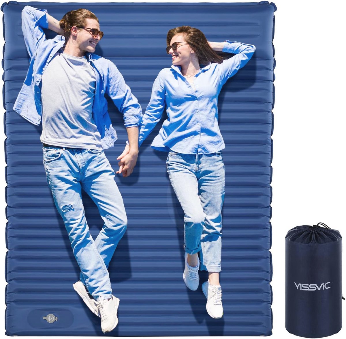 Zelfopblazende Slaapmat voor 2 Personen - Ideaal voor Kamperen en Wandelen - Turquoise Blauw