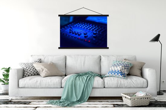 Console de mixage en plaque d'école lumière bleue lattes plates noir 150x100 cm - Tirage photo sur affiche textielposter (décoration murale salon / chambre)