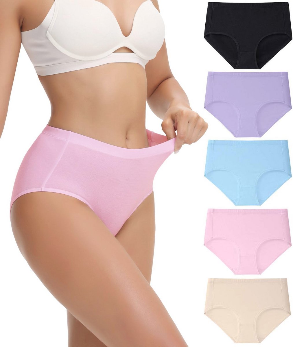 Hoge Taille Damesondergoed Set van 5 - Katoenen Slip met Volledige Bedekking