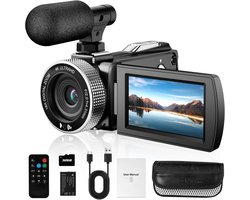 Digitale videocamera 4K, 48MP foto/4K 60FPS videorecorder, beginnende videocamcorder voor vloggen Youtube, met 1 batterijen/externe MIC/SD-kaart/afstandsbediening
