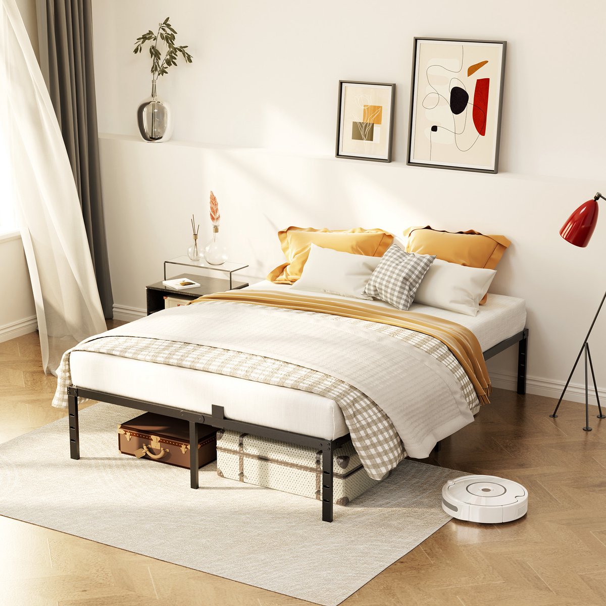 CECIPA Metalen Bed 140x190 cm - Minimalistisch Bedframe - Stevig - Stil - Anti Slip - Grote Opbergruimte - Schroefloze Montage - IJzeren Bed - Duurzaam - Roestvrij - Ideaal voor Kleine Woningen Kinderkamers en Logeerkamers