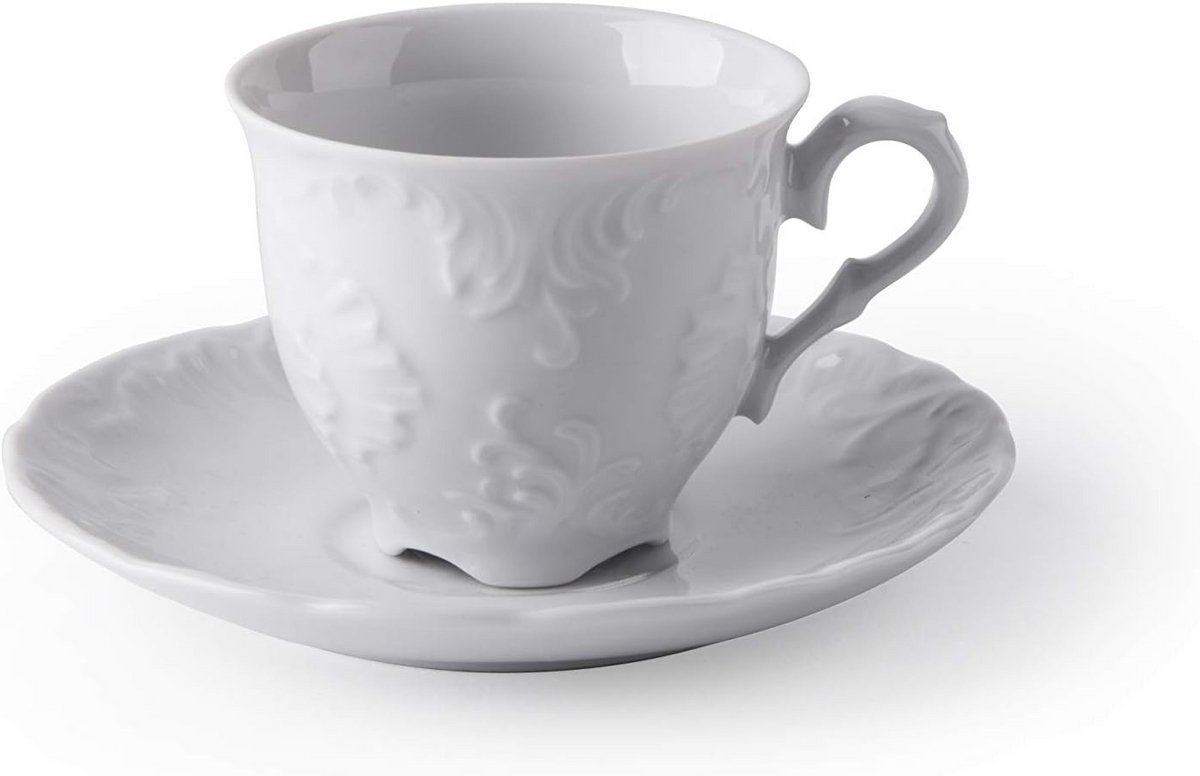 Rococò Koffiekopjes met Schoteltjes – Set van 6 Porselein