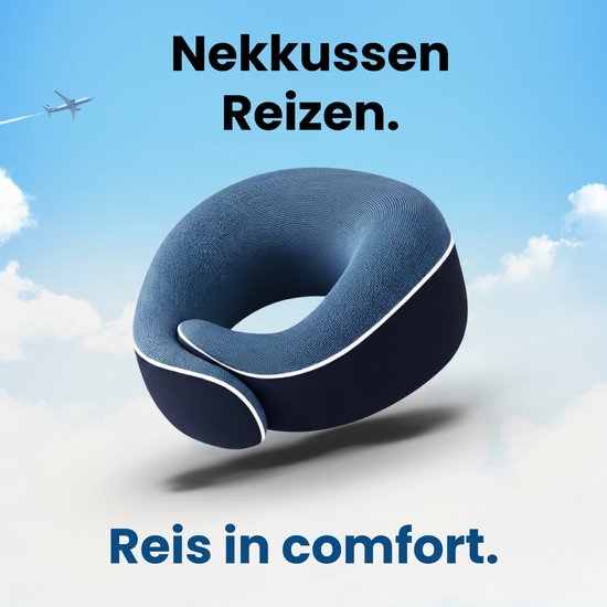 PurelyGoods® Nekkussen Set - Reiskussen - Vliegtuig & Auto - Memory Foam - Donkerblauw