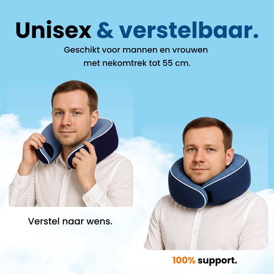 PurelyGoods® Nekkussen Set - Reiskussen - Vliegtuig & Auto - Memory Foam - Donkerblauw