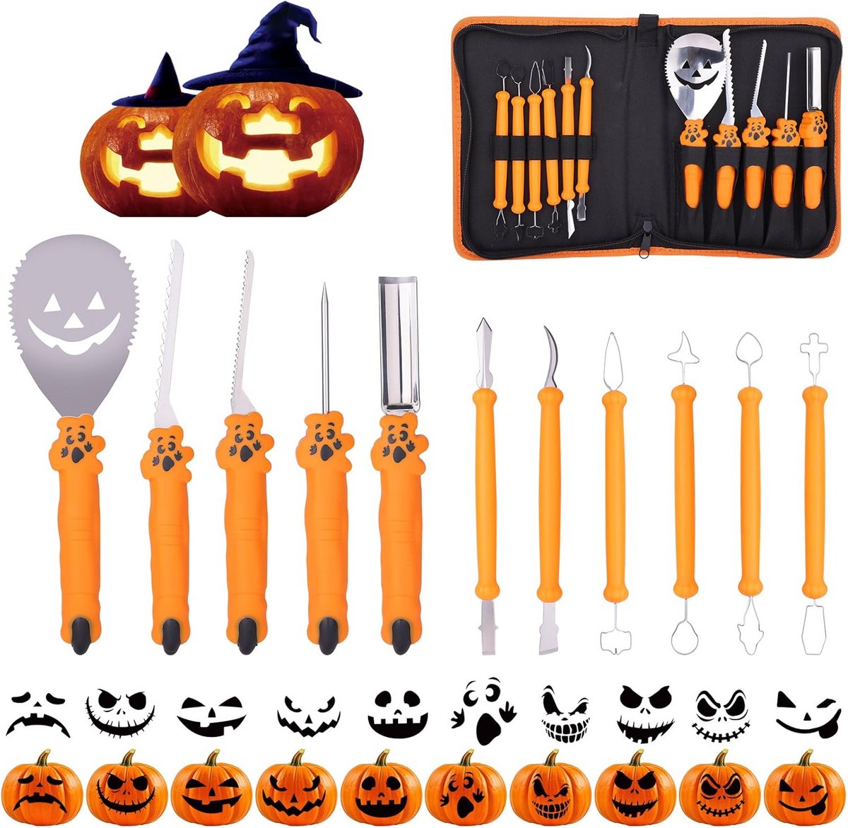 Professionele pompoen snijset voor Halloween - 12 stuks roestvrij staal snijgereedschap