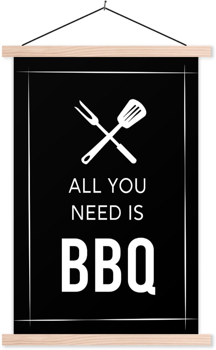 Posterhanger incl. Poster 120x180 cm - Schoolplaat - Spreuken - All you need is BBQ - Quot