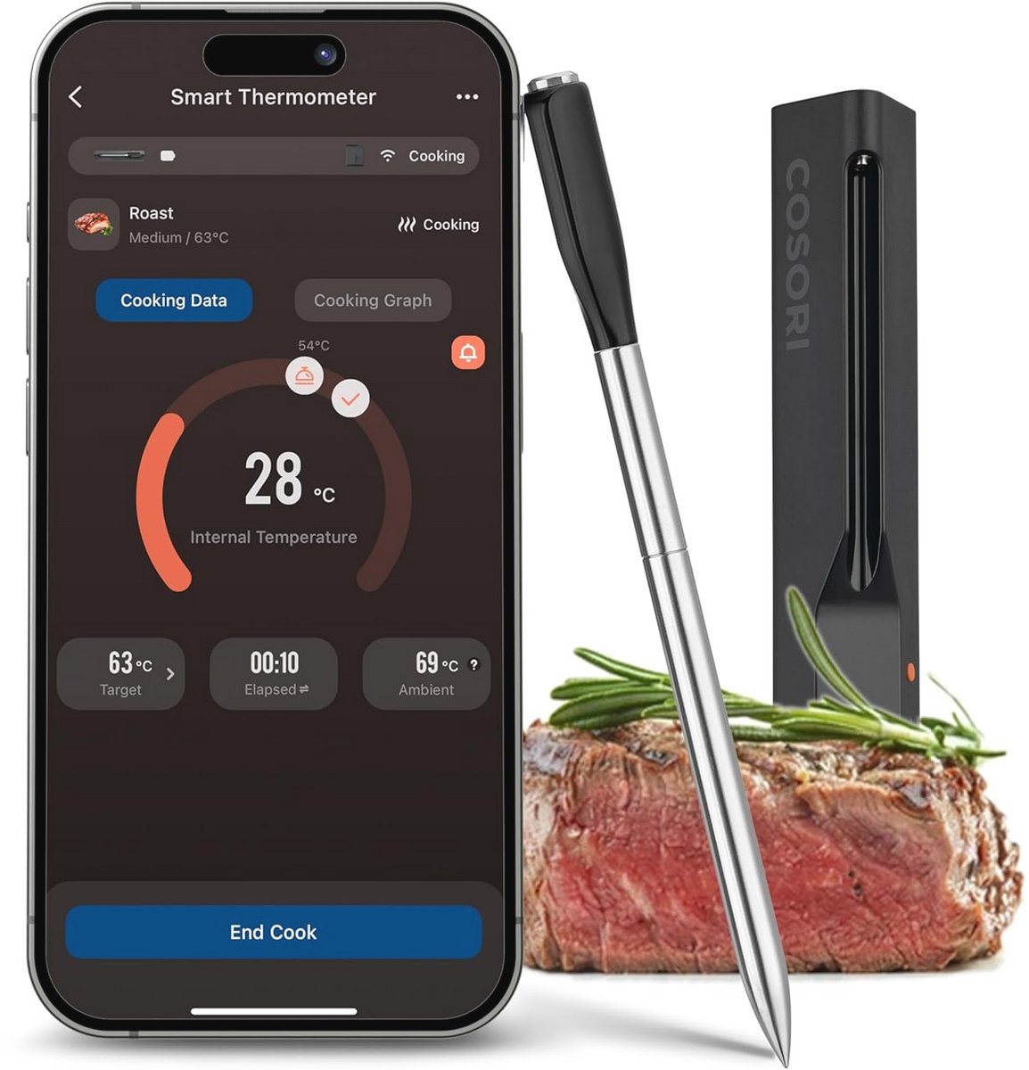 Slanke Draadloze Vleesthermometer met 50m Bereik - Ideaal voor Grill en Keuken